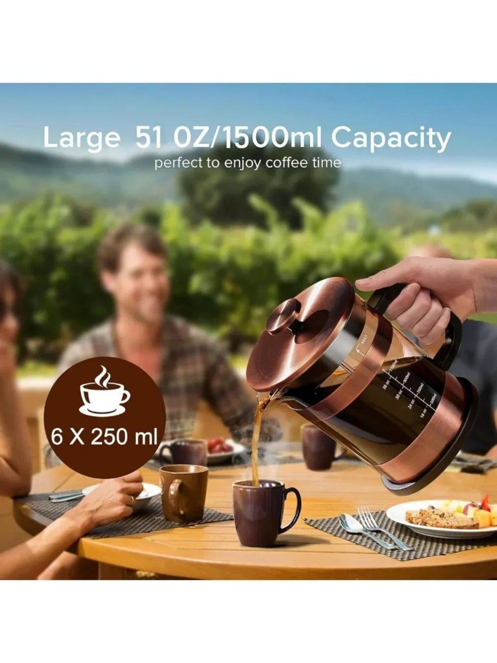 Large 51oz French Press Coffee Maker - Durable Thick Glass, Perfect Brew